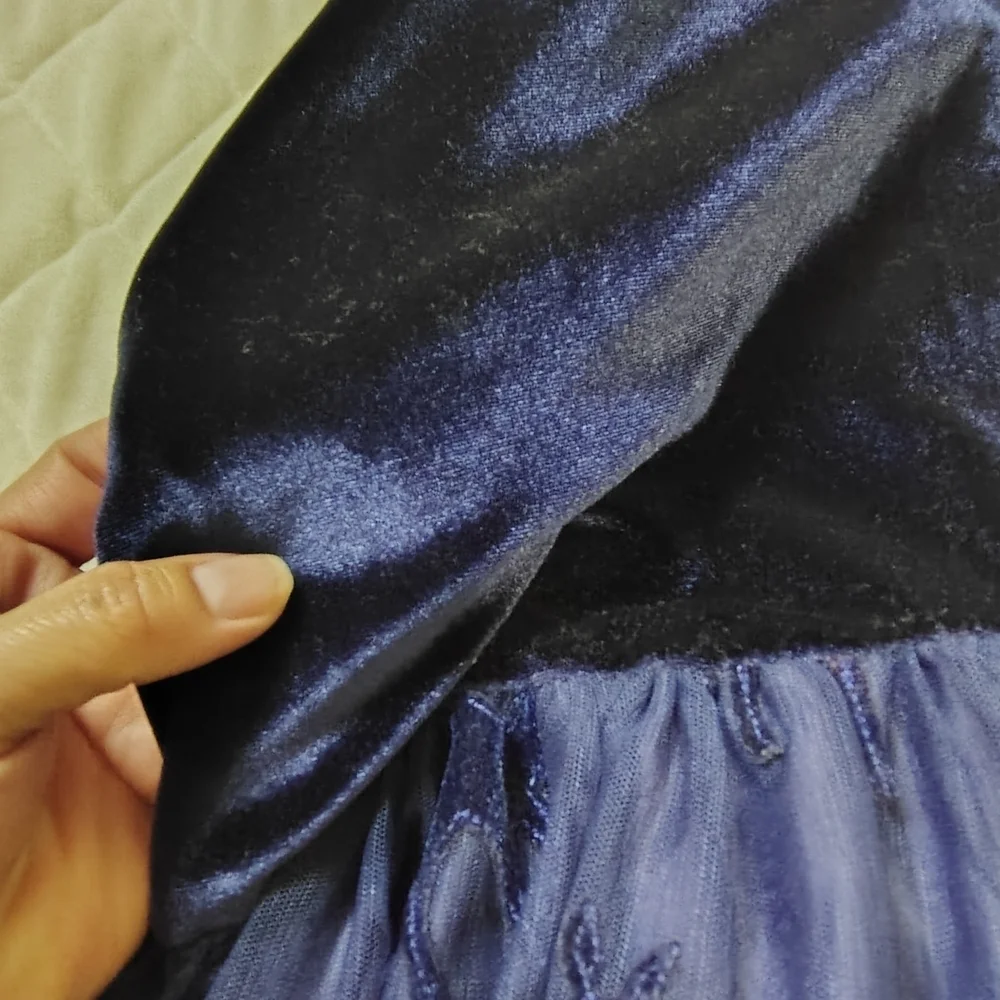 Cat & Jack navy blue velvet and tulle dress with a deer pattern
